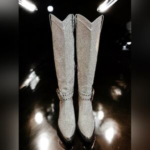 NWT Sharp Sheriff Shine Knee High Boots -Silver SZ 10
